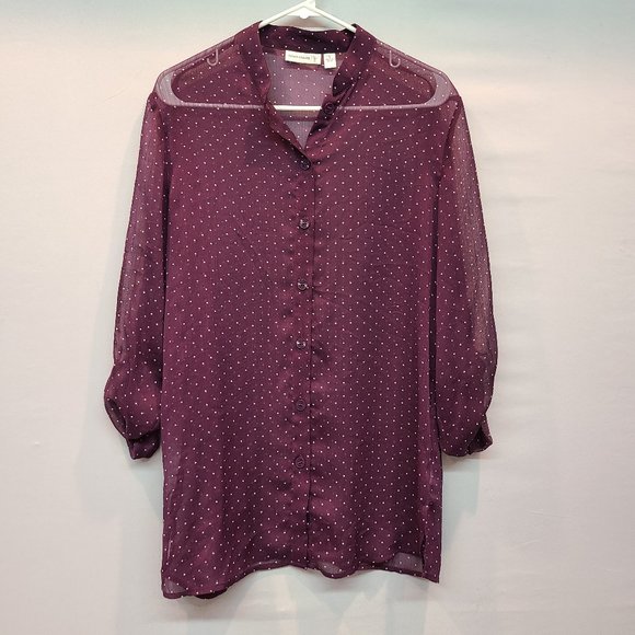 Susan Graver Shirt Long Sleeve Purple Button Down Sheer Blouse Womens Small - Picture 1 of 8